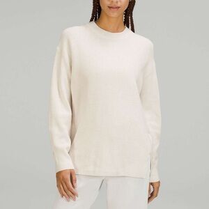 Lululemon Merino Wool-Blend Ribbed Knit Crewneck Sweater White Opal‎ Size 10